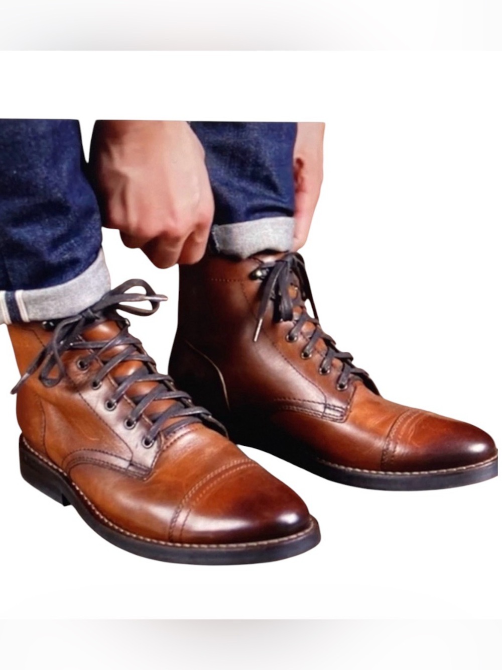 GBX Brown Leather Cap Toe Boots Side Zip Lace-Up Burnished Heritage Moto 11.5